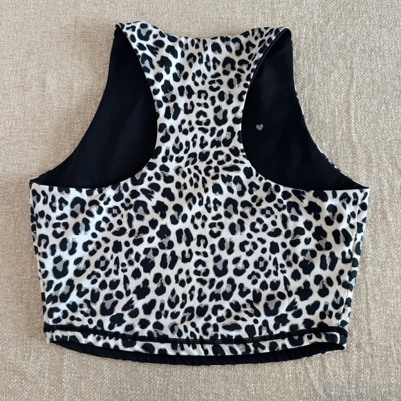 Love Fitness Aloha Reversible Leopard Print High Neck Racerback Crop Tank Black - Picture 6 of 7